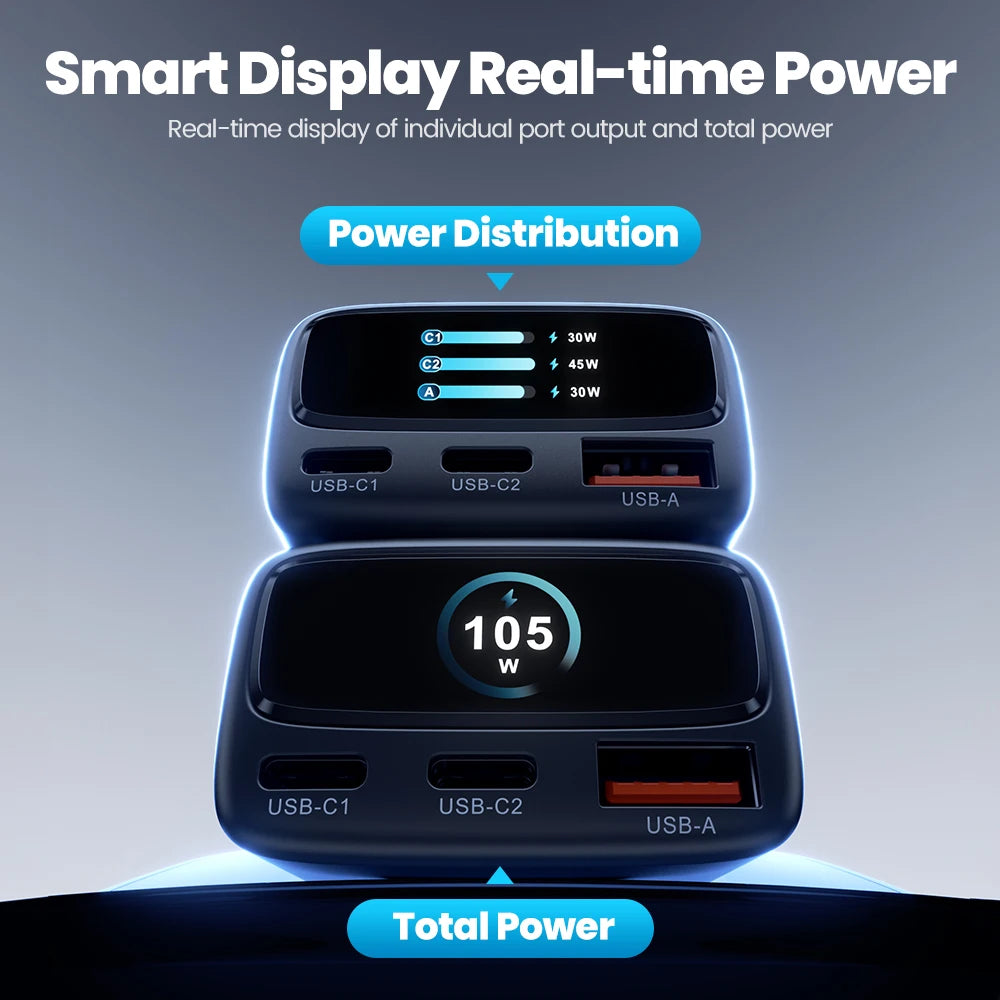 Toocki 105W 3-in-1 Car Charger PD 45W 30W PPS Fast Charging Type C Display Car Phone Charger For iPhone 17 16 Samsung S23 S24
