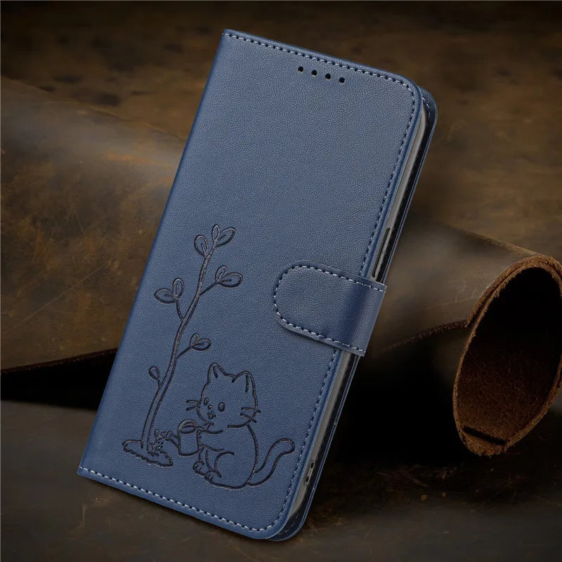 Cats & Trees Pattern Leather Phone Case For VIVO Y39 Y29 Y19S Y38 Y78+ Y17S Y27 Y36 Y16 Y56 5G Wallet Flip Cover Card Holder Bag