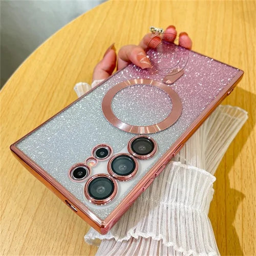 For Samsung Galaxy S26 S25 S24 S23 S22 S21 S20 Plus FE Case Note20 Ultra S24FE Plating Glitter Wireless Bling Cover Girls Women