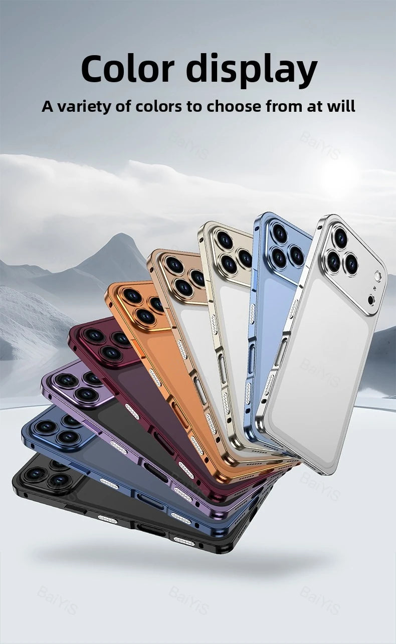 Luxury Metal Alloy Lens Protector Frame Phone Case For iPhone 18 17 16 15 14 13 Pro Max Plus Heat Dissipation Shockproof Cover