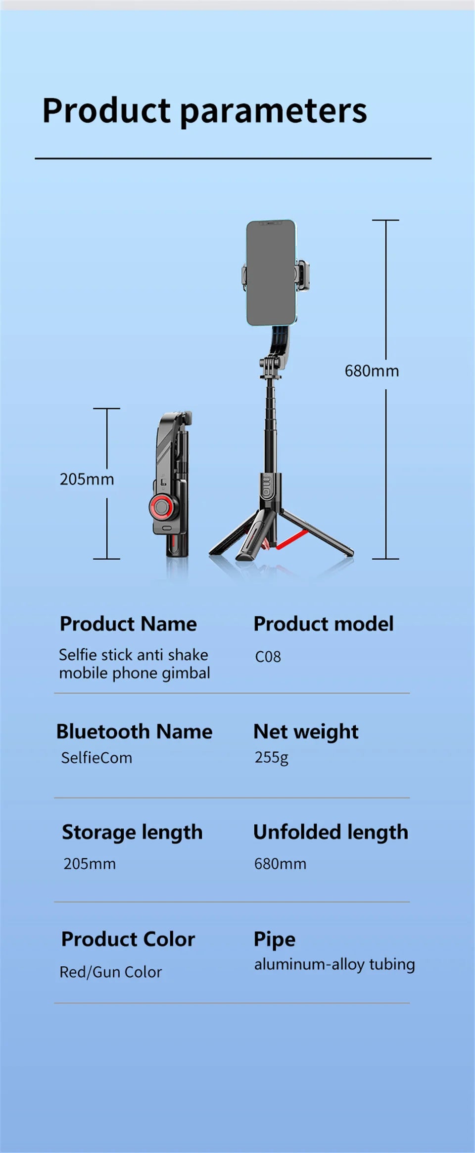 FANGTUOSI Handheld Gimbal Stabilizer 360° Rotation Estabilizador Anti Shake Selfie Stick Fill Light For Phone Stabilizer Tripod