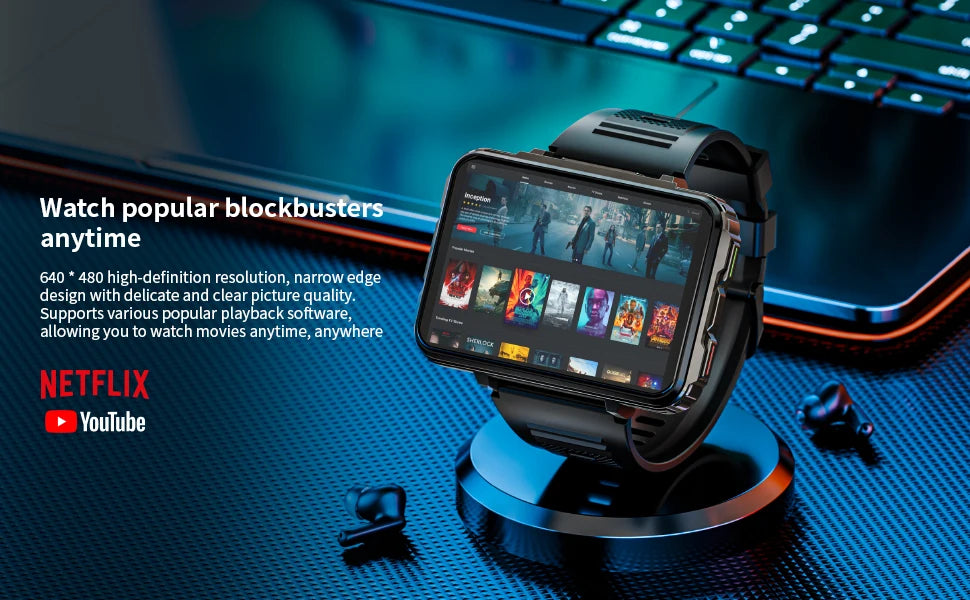 LOKMAT APPLLP 5 MAX Android Watch Phone Square Big Screen Wifi 4G Calls Smartwatches Dual Camera with Flashlight Gaming Watch