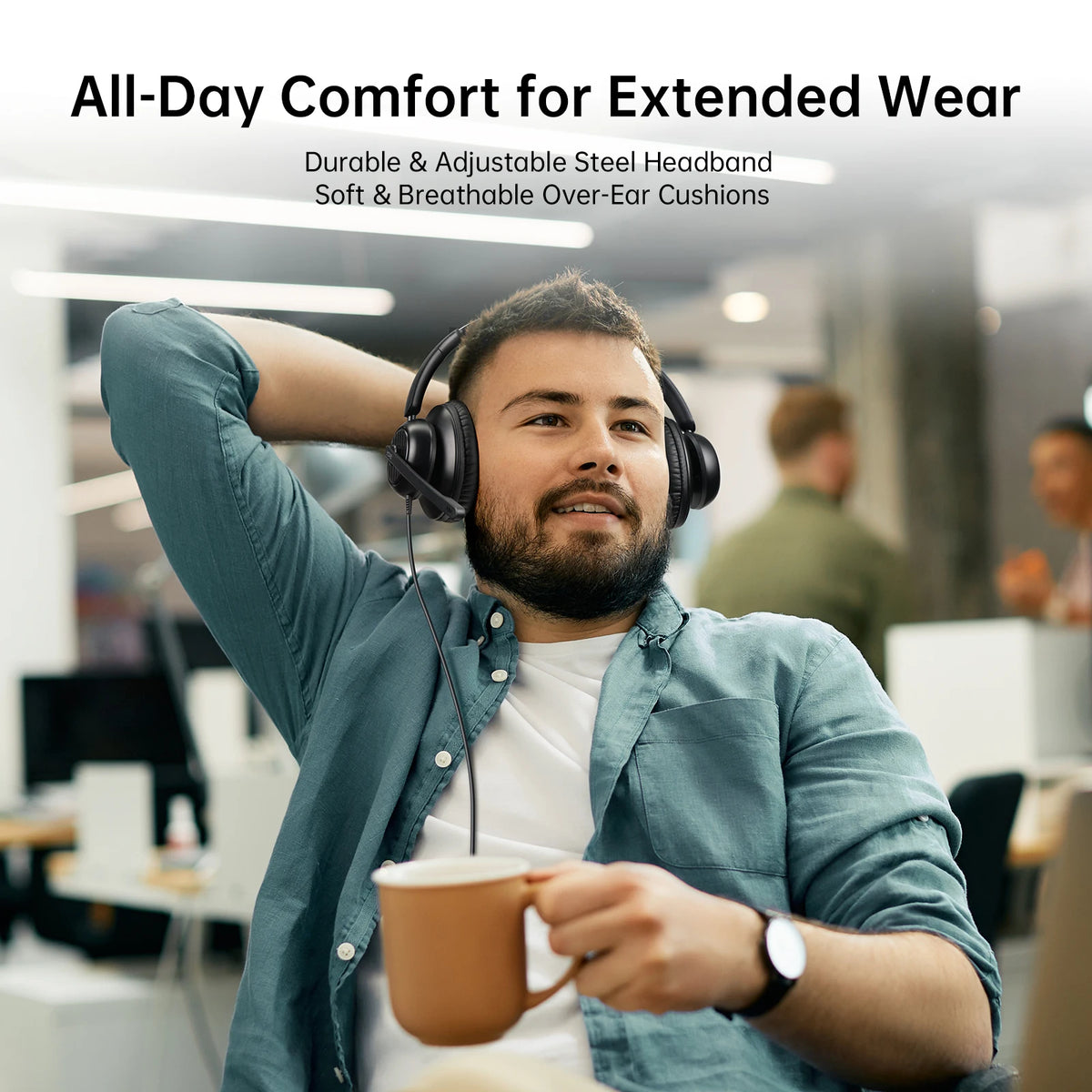 EKSA H8 Office Headset Wired Headphones with Mic USB Type C 3.5mm ENC Noise Cancelling PC Phone Teams Mute Button 40mm Over-Ear