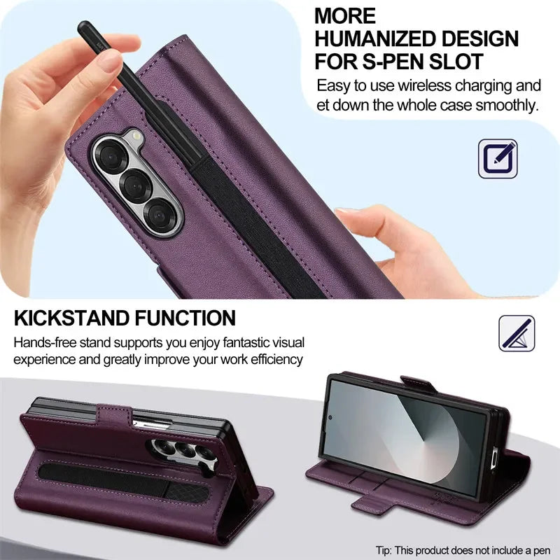 Magnetic Flip Leather Phone Case for Samsung Galaxy Z Fold 8 Ultra7 6 5 4 3 5G Fold6 Fold5 Fold8 Wallet Card Cover Etui Coque
