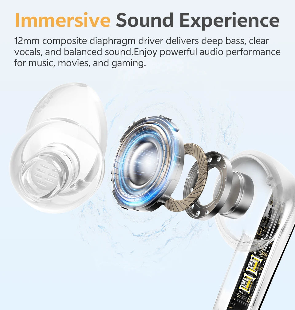 QCY HT21 Wireless Earphones Melobuds N65 -60dB AI Adaptive ANC Earbuds Bluetooth 6.0 LDAC Hi-Res Audio 8 Mics 50Hrs Headset