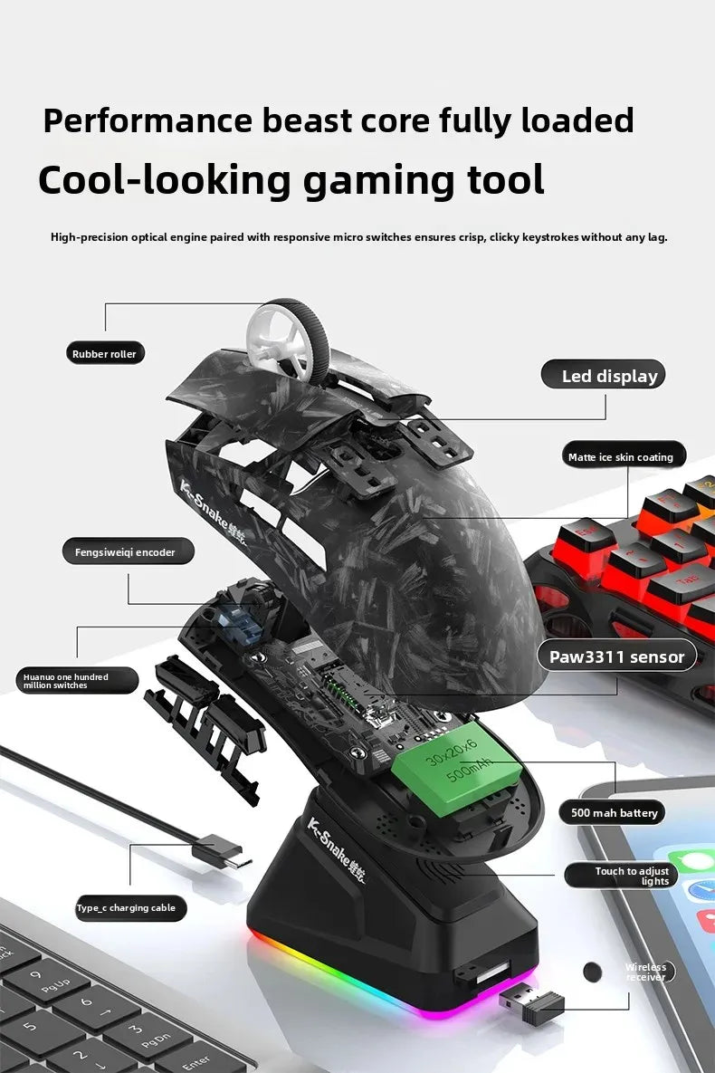 X11PRO Wireless Gaming Mouse, Tri-Mode Bluetooth+2.4G+wired,65g Lightweight, PAW3311 Sensor, 12000 DPI