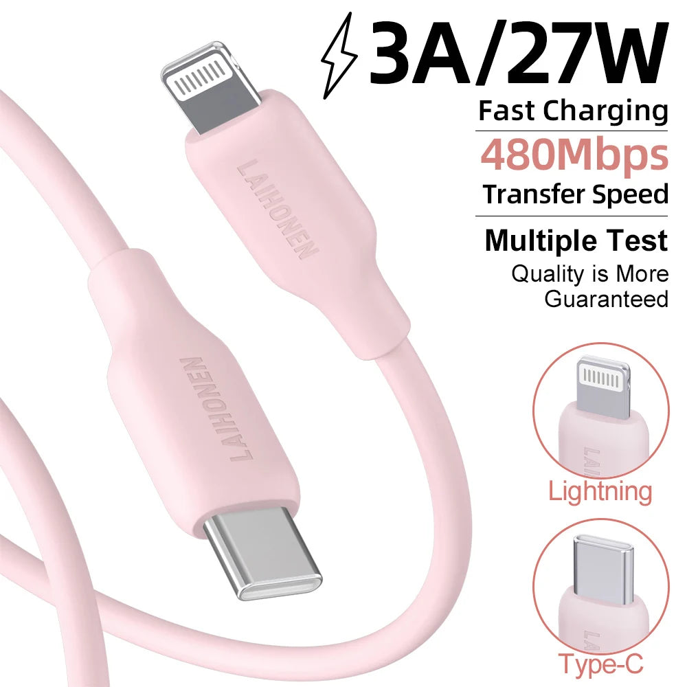 LAIHONEN USB C to Lightning Fast Charging Cable, Flexible Silicone Durable, For iPhone 13 12 11 Pro Max X XS XR iPad