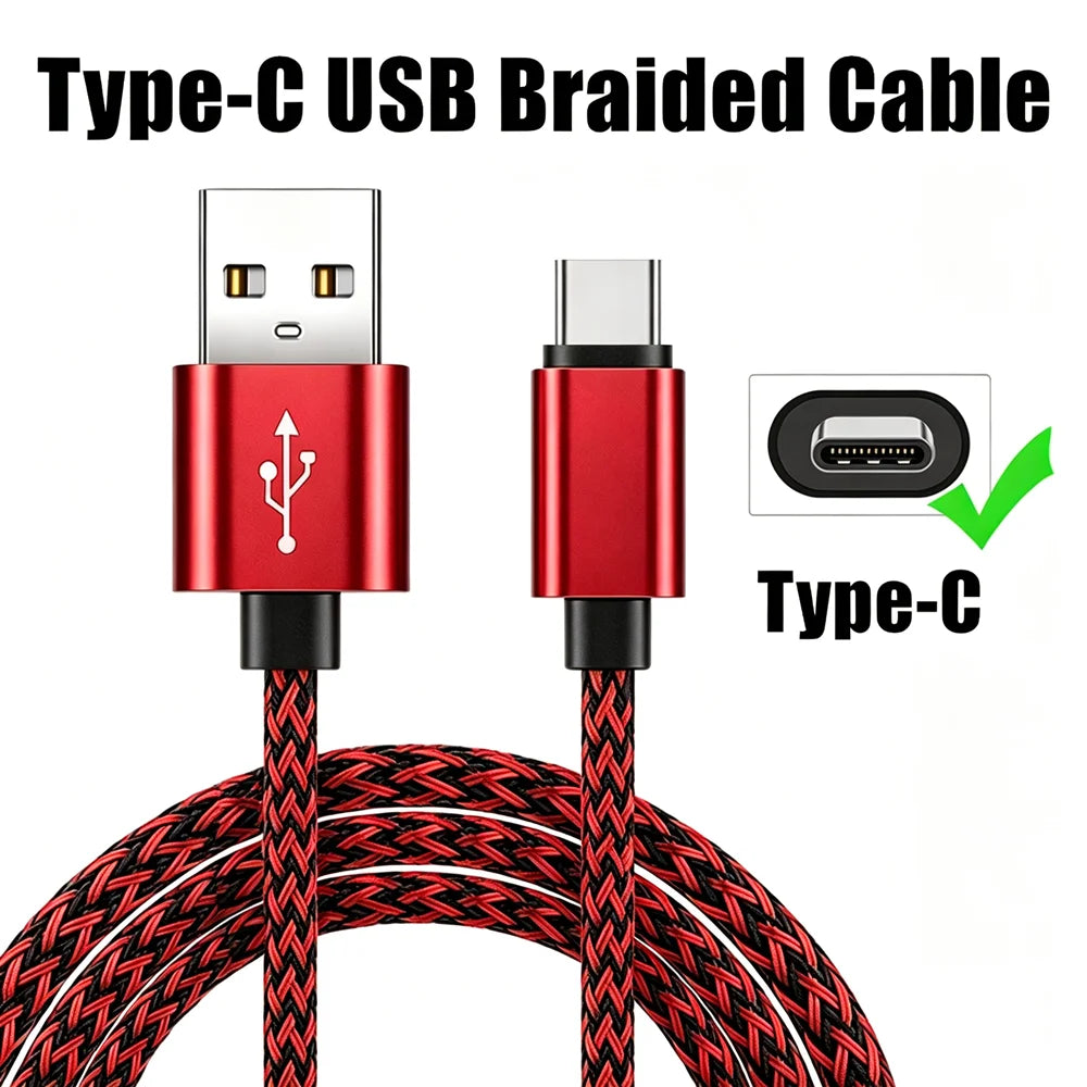 Alloy Braided Type C USB Fast Charge Cable For Samsung Xiaomi Redmi POCO Huawei Honor OPPO VIVO Quick Charging USB Type-C Cables
