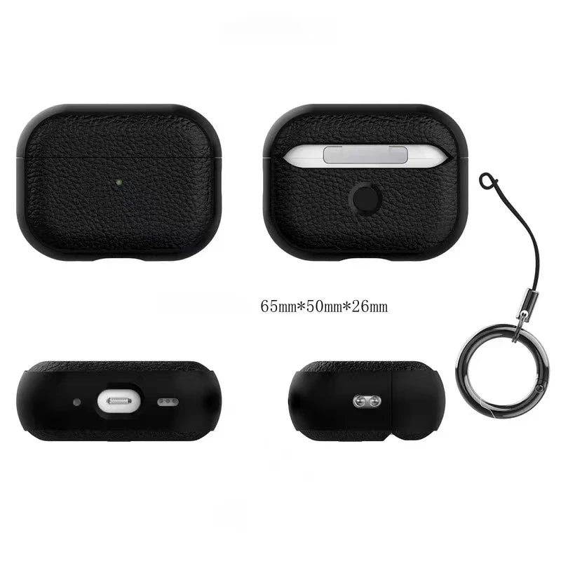 Litchi Leather Case For AirPods 4 3 2 1 Business Earphones Cases For Apple AirPods Pro 1st 2nd Gen Cover Headset Shell With Hook