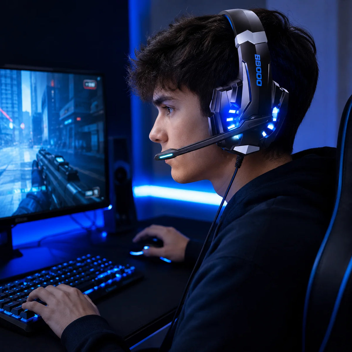 Gaming Headset Wired Headphones with Microphone Over Ear Stereo Bass LED Light Gamer Earphones for PC PS4 PS5 Xbox G9000