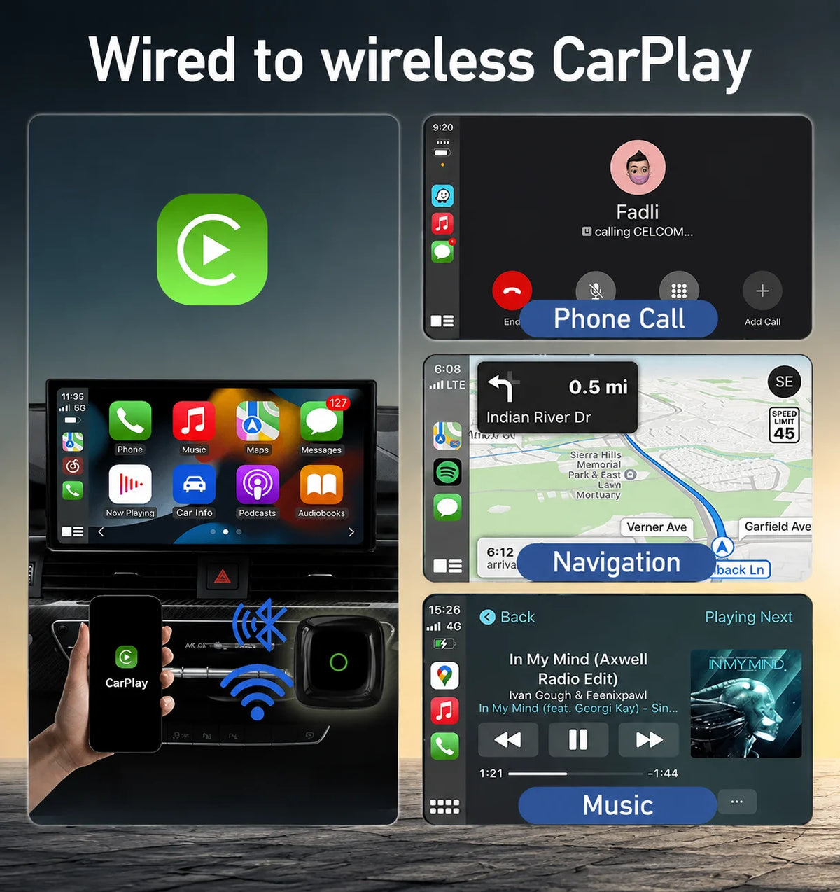 DRNVIYNC 2026 Wireless CarPlay Adapter 2-in-1 Wired to Wireless Dongle for Apple & Android Auto Plug and Play Universal Car Accessory