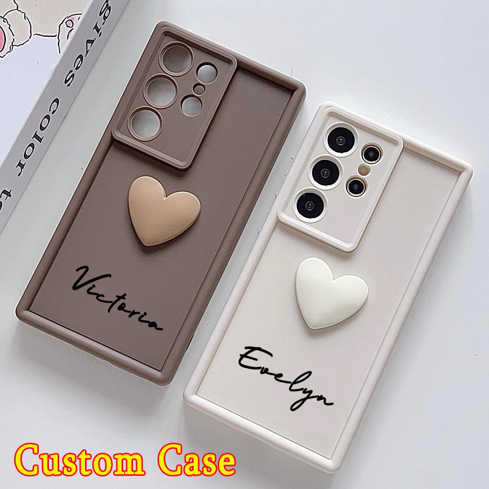 Customized Text 3D Love Heart Case For Samsung Galaxy S20 S21 S22 S23 S24 S25 S26 FE Plus Ultra 5G Luxury Soft Cover