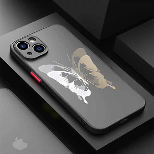 Butterfly Printed Case for Apple iPhone 15 11 14 13 12 Pro 7 XR X XS Max 8 Plus 6 6S SE 2022 15Pro Black Matte Phone Funda
