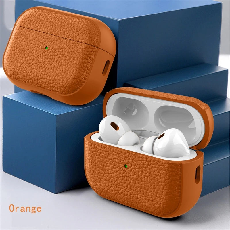 Litchi Leather Case For AirPods 4 3 2 1 Business Earphones Cases For Apple AirPods Pro 1st 2nd Gen Cover Headset Shell With Hook
