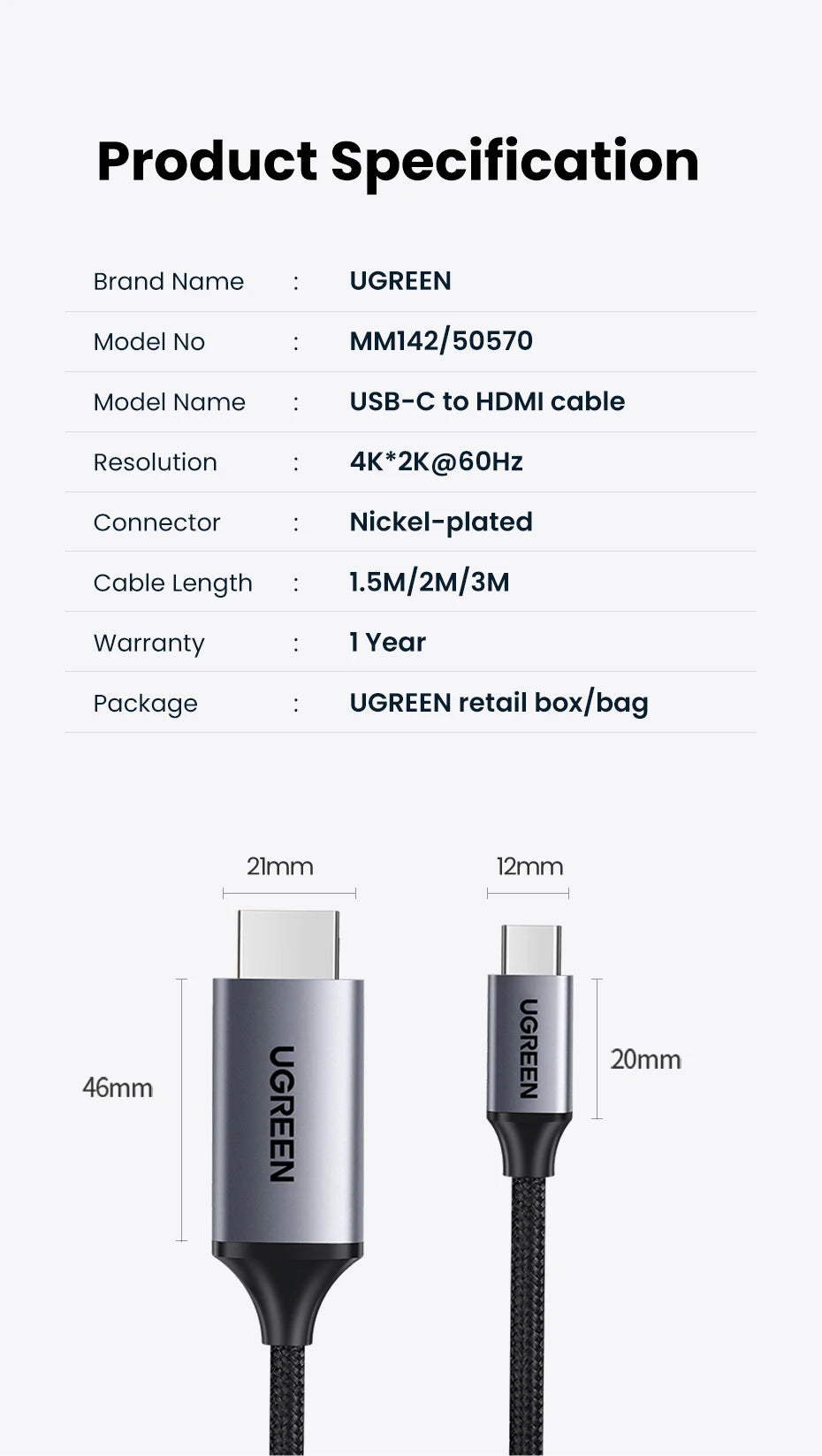 UGREEN USB C HDMI Cable Type C to HDMI 4K for iPhone 15 TV Converter MacBook Air iPad Samsung Pixelbook XPS USB C HDMI Adapter