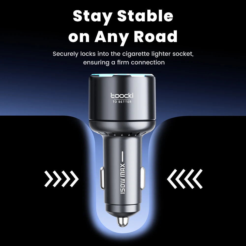 Toocki 150W USB C Car Charger PD3.0 PPS SFC3.0 for iPhone 17 Samsung S26 Ultra Xiaomi Huawei Fast USB Type C Car Phone Charger