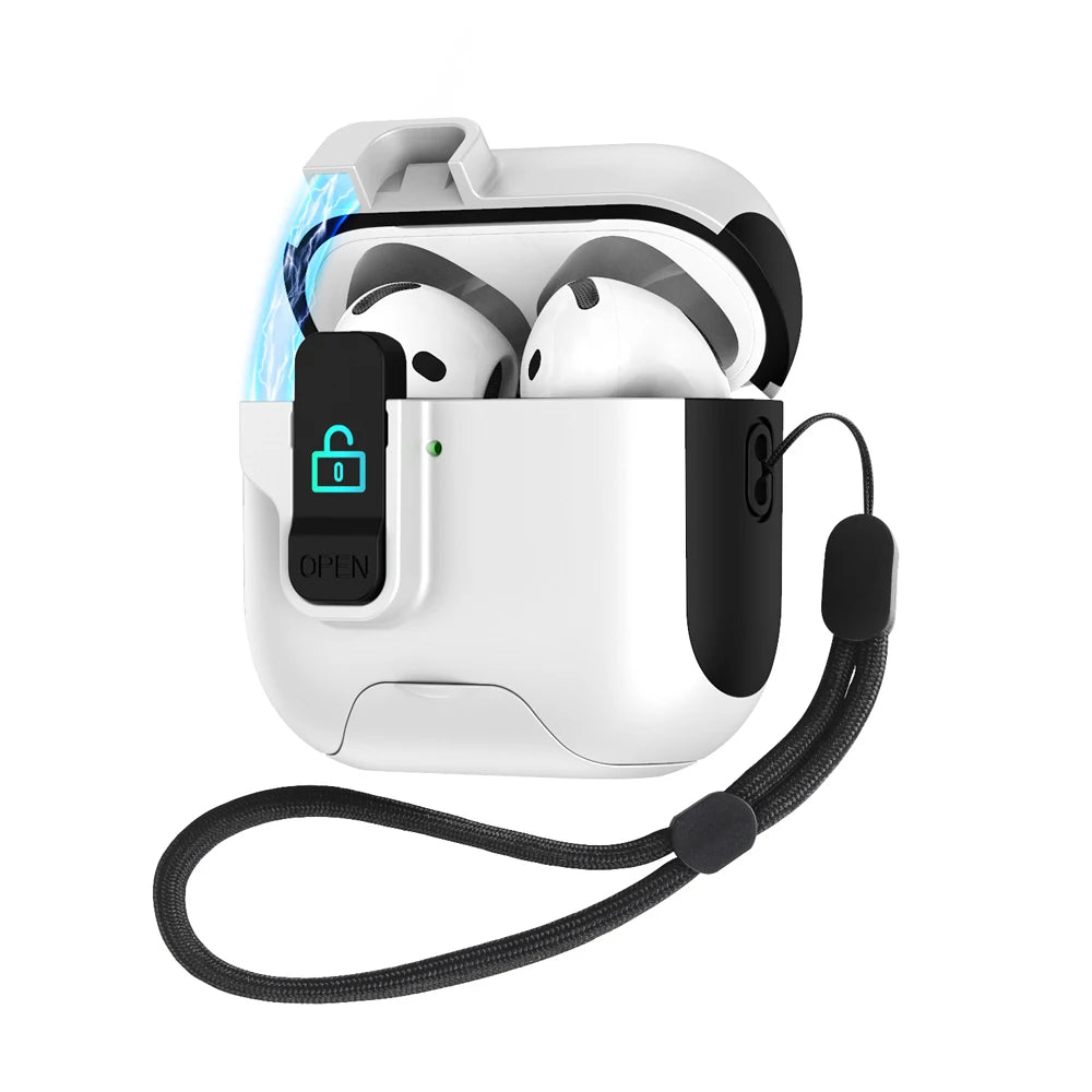 Magnet Security Lock Cover for Airpods 4 ANC Case With Lanyard Full Body Protection Shockproof Charging Cases For Airpods Pro 2