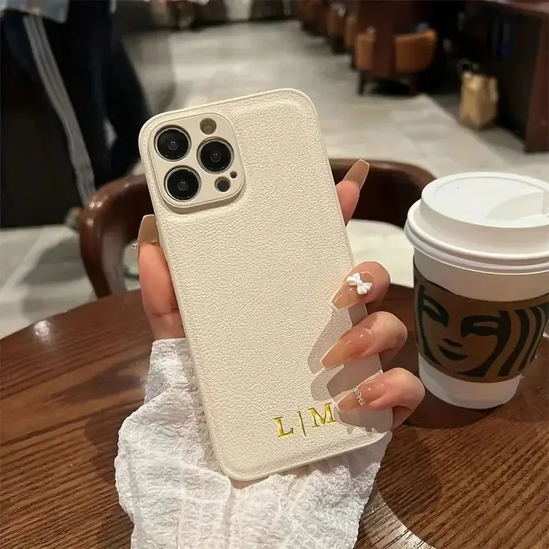 Personalised Custom Name Initial DIY Phone Case For iPhone 17 Pro Max 16e 16 15 14 13 12 11 Pro Max 16 Plus Xs Max Leather Cover