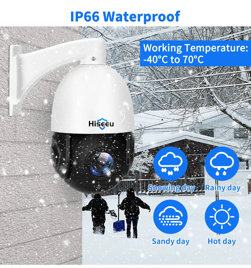 Hiseeu 8MP PTZ POE Camera 30X Optical Zoom Outdoor 2-Way Audio Color Night Vision Street Surveillance IP Camera IP66 Waterproof