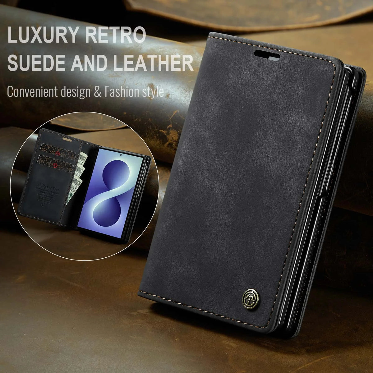 Shockproof Leather Case for Samsung Galaxy Z Fold 8 Flip Wallet Folio Card Holder Magnetic Clasp Protective Cover with Stand