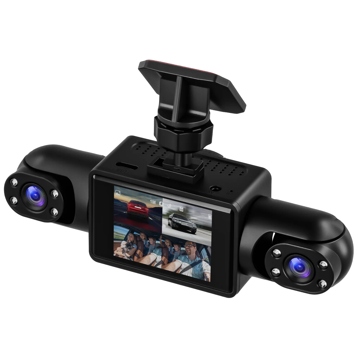 Podofo 2inch 1080P Car Dash Cam with Four High-Definition Cameras, Including 480P Left Interior, Right Interior, and Rear Cameras Loop Recording Add Hardwire Kit Car Accessories Black Box Driving Assistance Camera