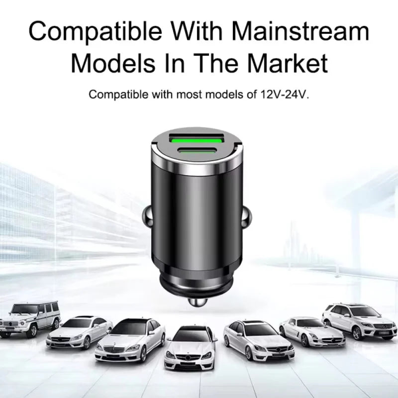 200W Mini Car Charger Fast Charging for iPhone QC3.0 Mini PD USB Type C Car Mobile Phone Charger for Xiaomi Samsung Huawei