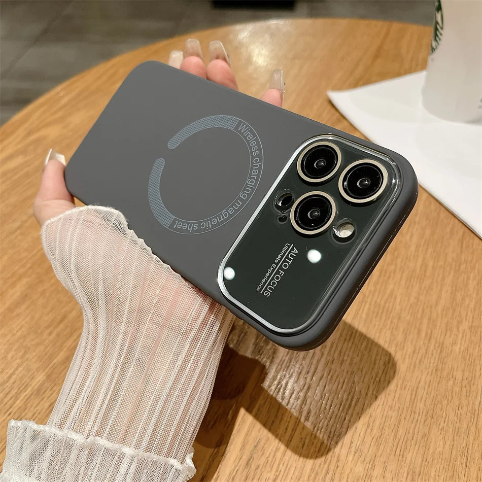 Large Window Autofocus Liquid Silicone For Magsafe Magnetic Case For iPhone 16 15 Plus 14 13 12 11 Pro Max Lens Shockproof Cover