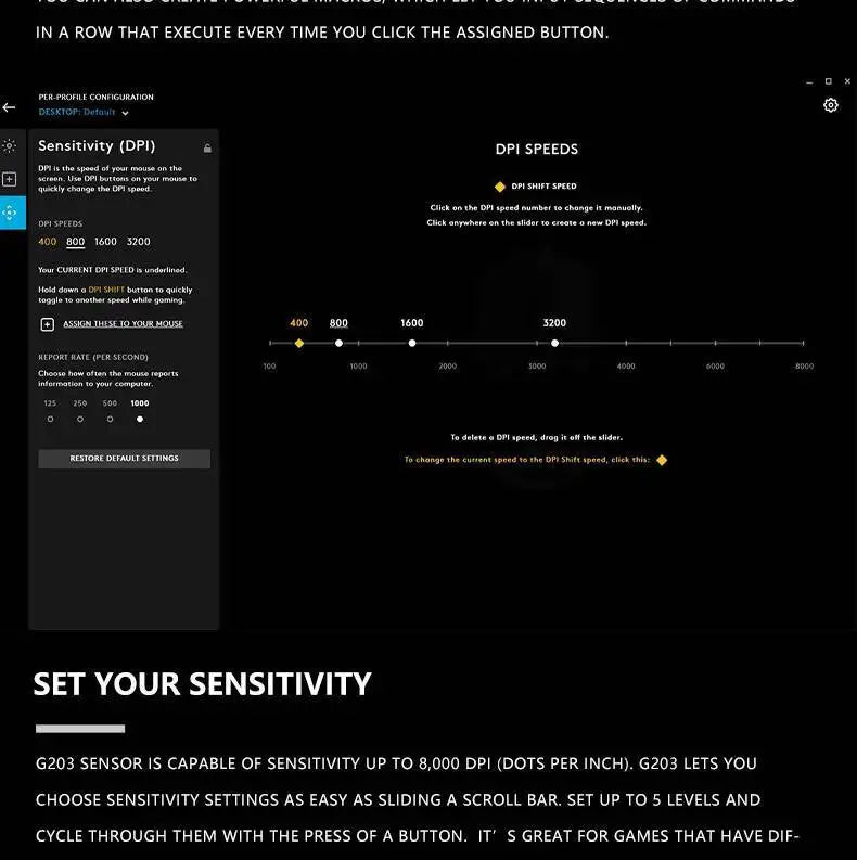 Logitech G203 Prodigy Wired Gaming Mouse 8000 DPI RGB Lighting 6 Buttons On-Board Memory 2.1m Cable Windows ChromeOS