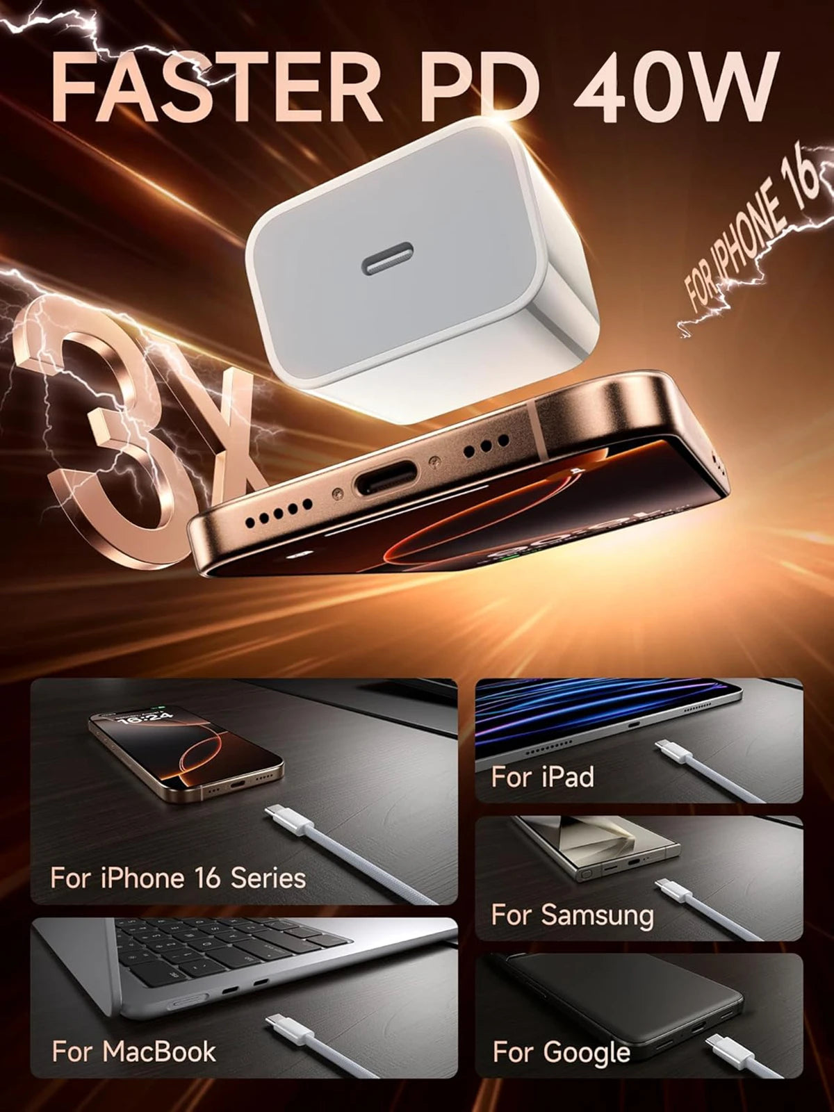 2 Set 40W PD USB C Fast Charger With 6FT Type C Cable Wall Charger Adapter Block Set For iPhone 17 17 Air 16 15 Pro Max iPad
