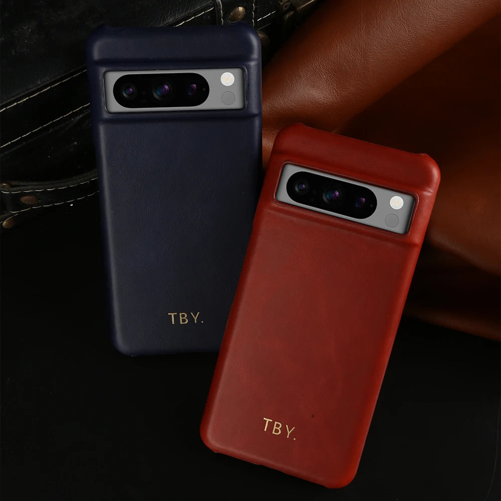 Engrave Initials Oil Wax Genuine Leather Case For Google Pixel 11 10 Pro XL 10A 9A 9 Pro XL 8 8A 7A 7 6A 5A 5 6 Phone Back Cover