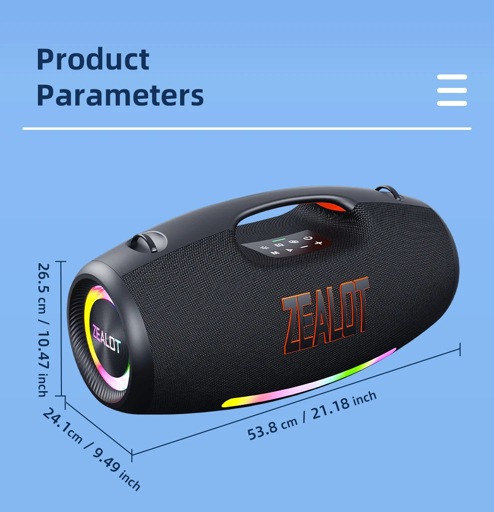 ZEALOT S89 Wireless Speaker 250W Portable Outdoor with RGB Color Lights Long 48000mAh Battery up to 8 Hours Playtime