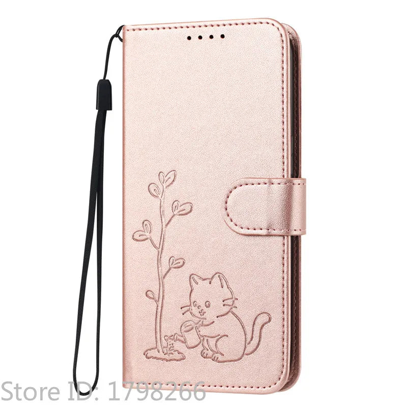 Cats & Trees Pattern Leather Phone Case For VIVO Y39 Y29 Y19S Y38 Y78+ Y17S Y27 Y36 Y16 Y56 5G Wallet Flip Cover Card Holder Bag
