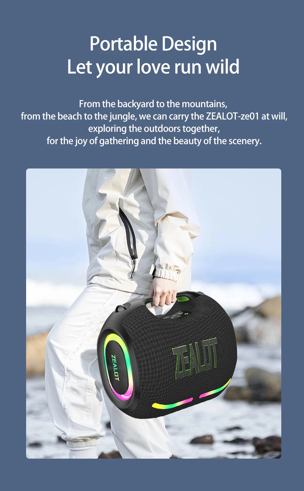 ZEALOT-ZE01 Wireless Bluetooth Speaker 120W TWS Subwoofer Bluetooth Speaker High Volume Waterproof Portable Power Bank HIFI Sound Quality Good-Looking Blue Speaker Long Battery Life