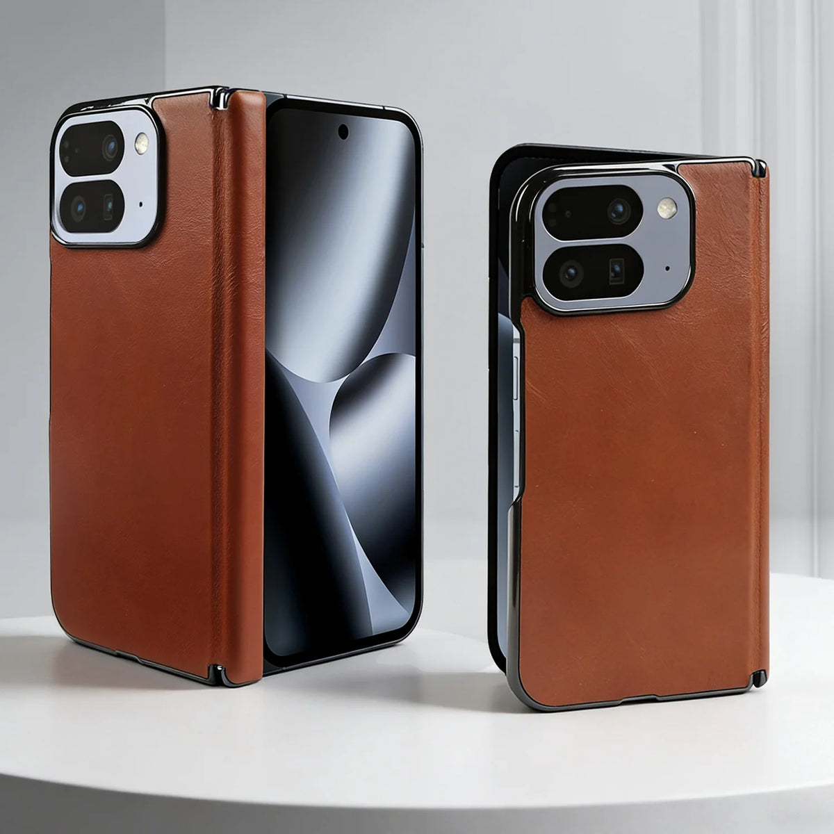 Luxury Genuine Leather Case for Google Pixel 11 Pro Fold 10Pro Fold Oil Wax Central Axis Pattern Phone Back Cases Without Front