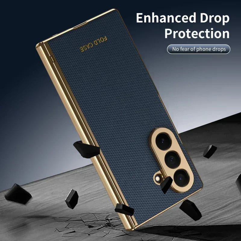 Magnetic Hinge Protection Free Folding Case For Samsung Galaxy Z Flip Fold 8 Ultra 7 6 5 4 3 Electroplated Plain Leather Cover