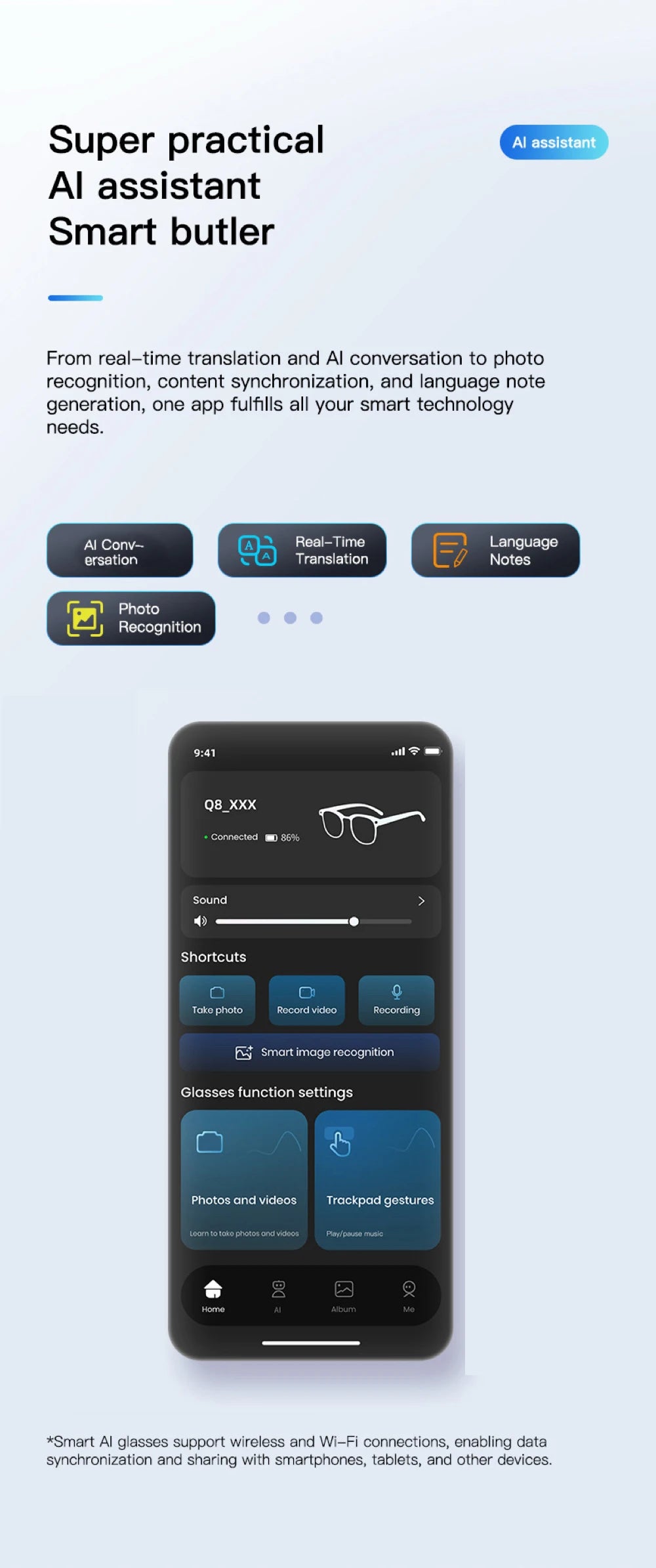 AI Shooting Smart Glasses Blue Tooth Call Automatic Color Changing Lenses Real Time Translation Music 4K Camera Men Women