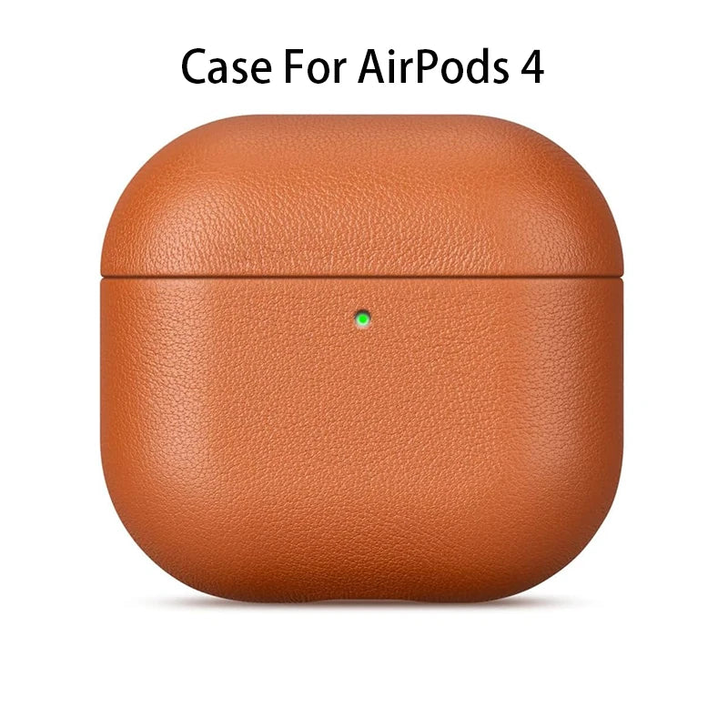 Genuine Leather Case for AirPods 4 Luxury Real Skin Protective Cover for AirPods 4 Black Brown Coffee Color