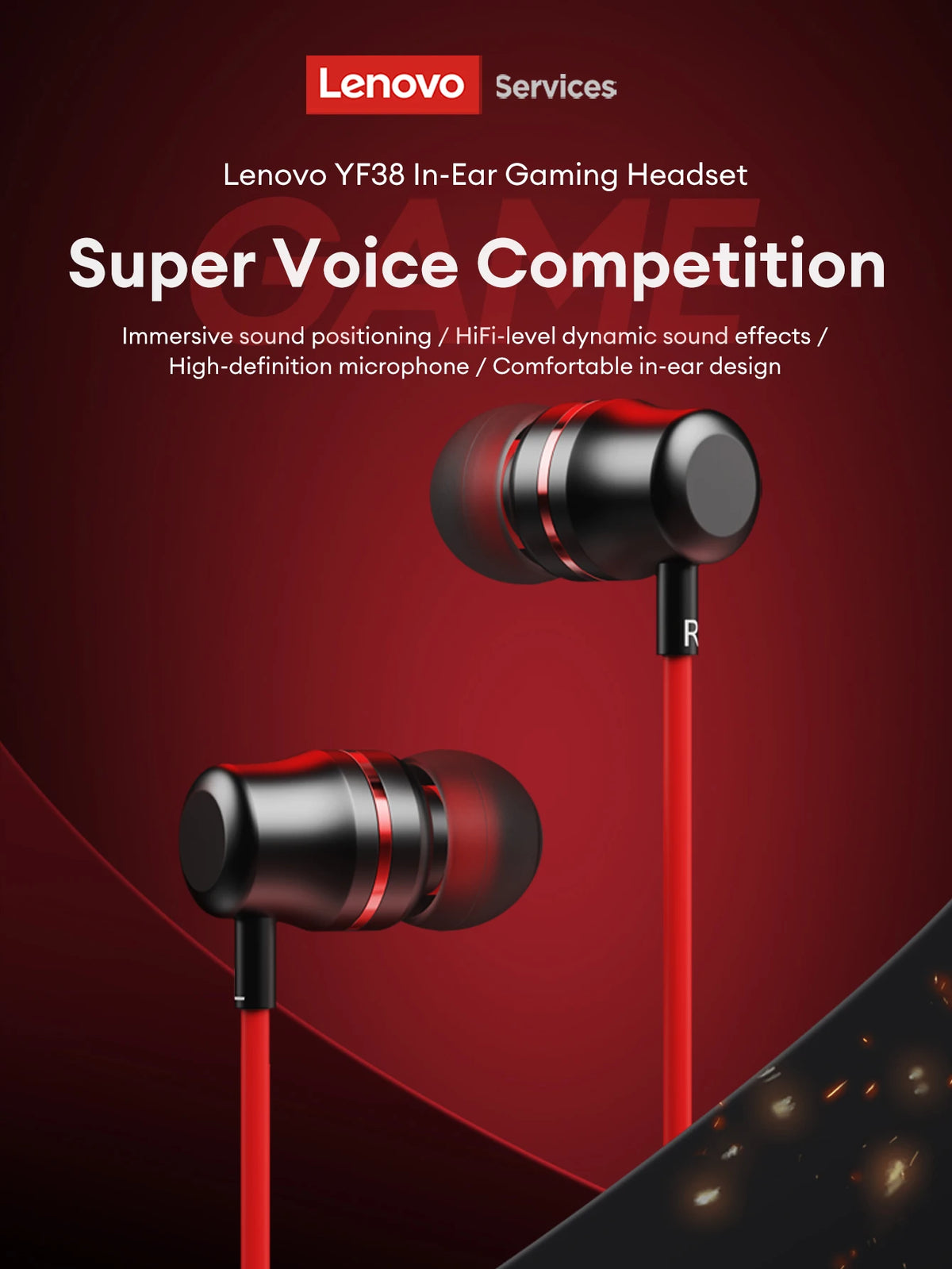 Lenovo YF38 Wired Earphones Type-C/3.5mm Gaming Headphones HiFi-level Dynamic Sound Ultra-low Latency Earbuds W Mic Tangle-Free