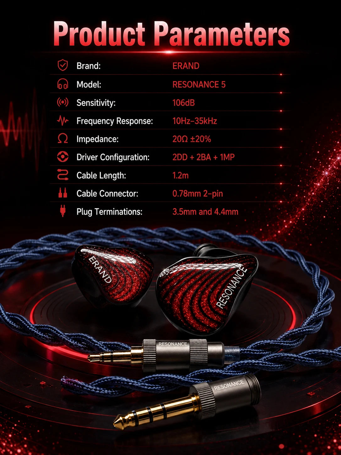 ERAND RESONANCE 5 2DD+2BA+1MP Hybrid IEMs HIFI In-ear Wired Earphones 5-driver 5-tube 5-way Monitor Headphones Earbuds
