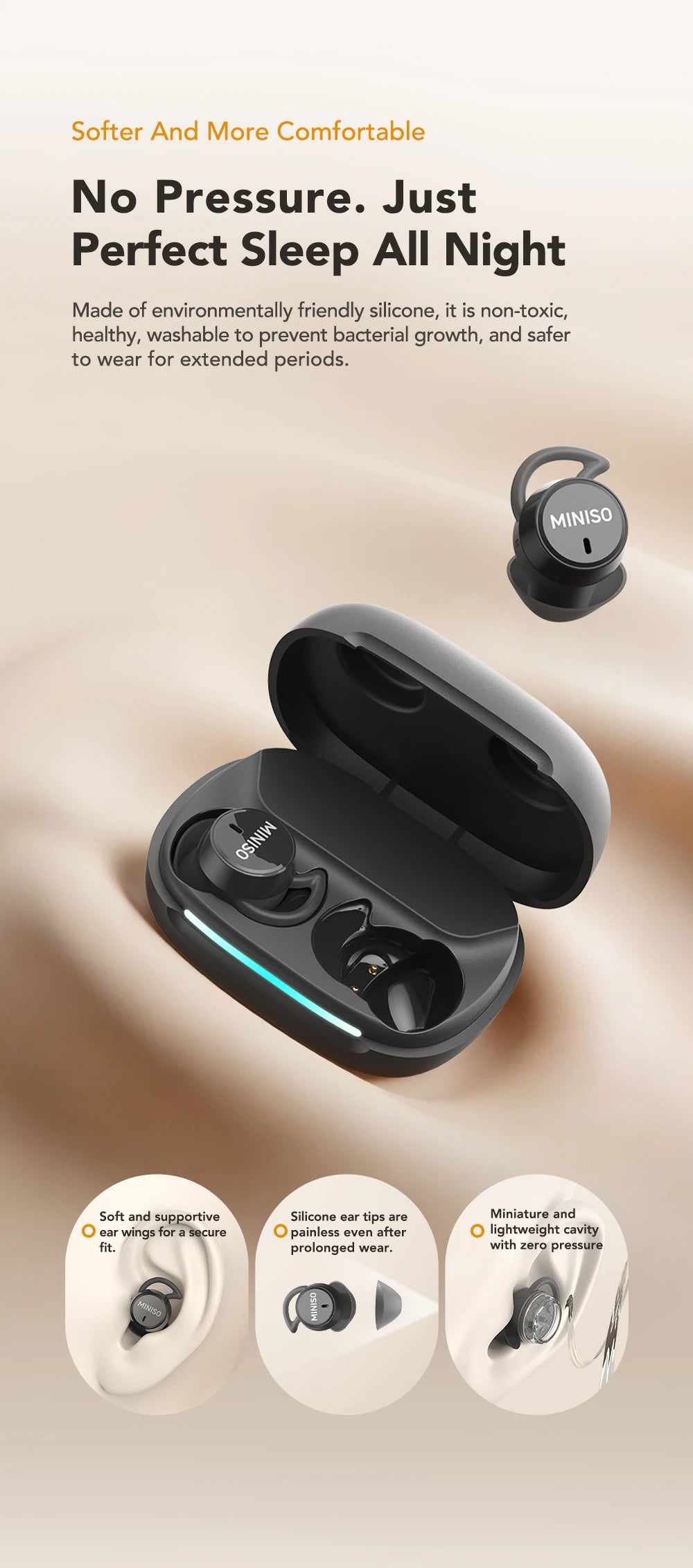 MINISO MS217 Sleep Aid Headphones Bluetooth Earphone AI Translation Earbuds in-Ear Wireless Headphones Sleep Friendly