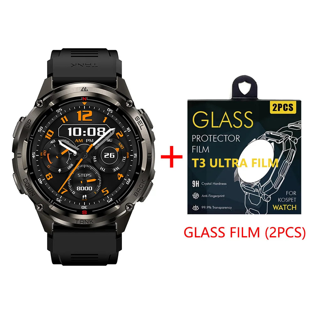 KOSPET TANK T3 Ultra 2 Smart Watch for Men GPS Stainless Steel Extra-Long Battery 5ATM IP69K Waterproof 24/7 Health Monitor