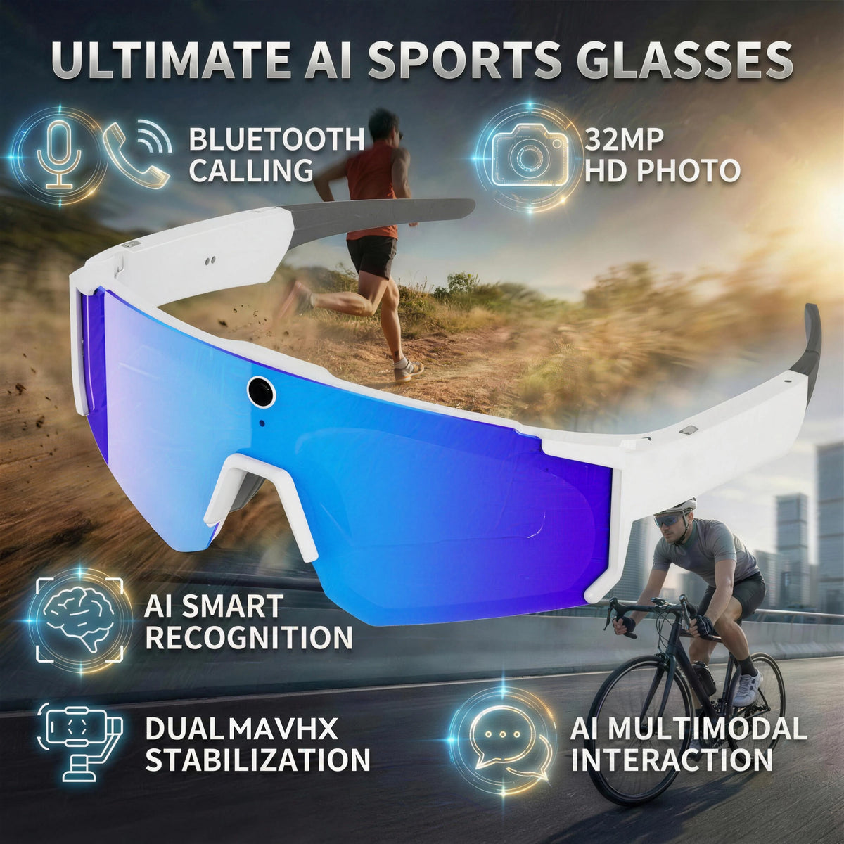 New AI Smart Shooting&Recording Glasses with 800W Camera HD Anti-Shake Bicycle Riding Shooting Artifact Windproof Goggles 2026