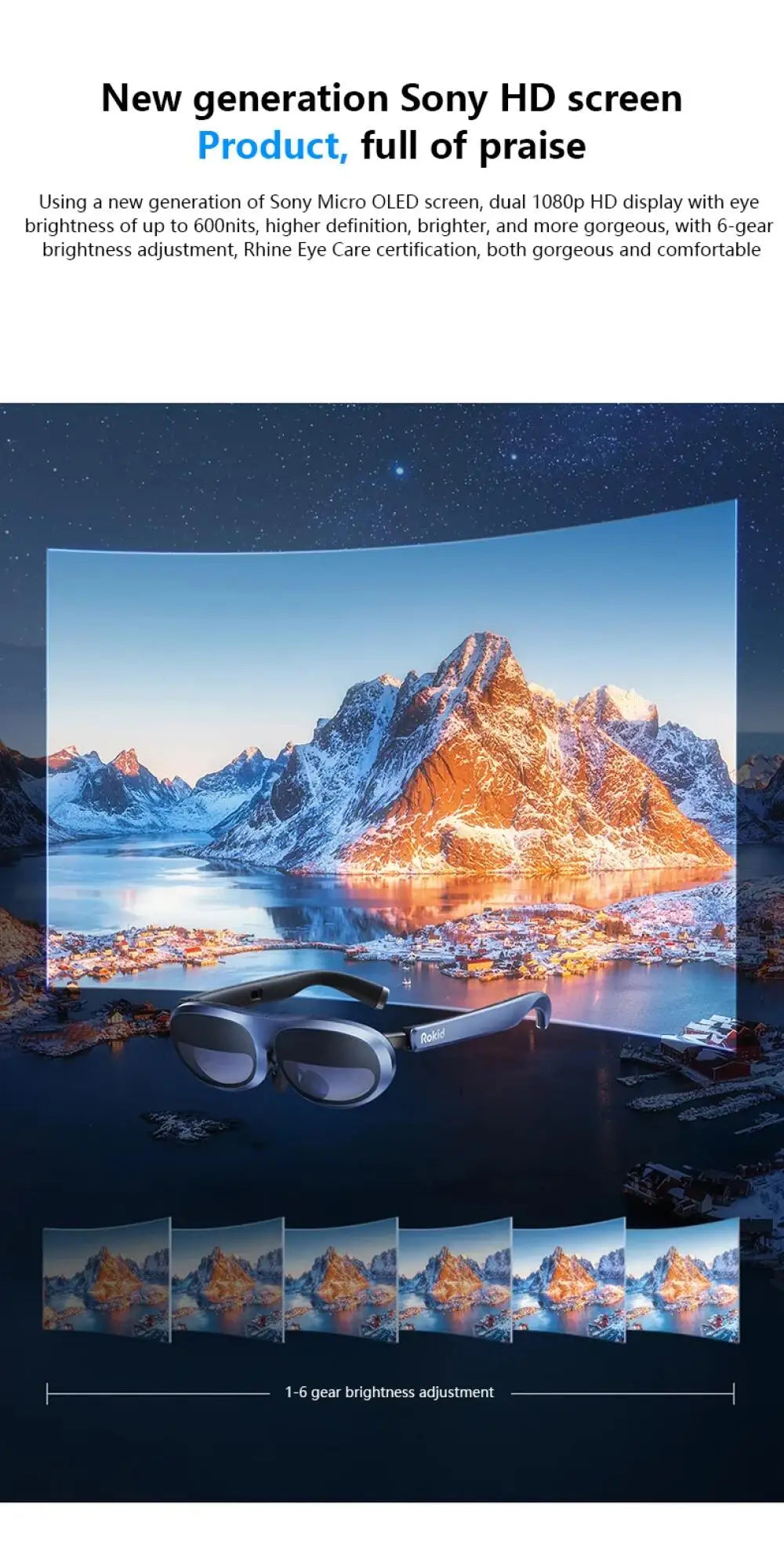Rokid Max AR 3D Smart Glasses Station Overseas Global Version Micro OLED 215' Max Screen FoV Viewing For Video Games