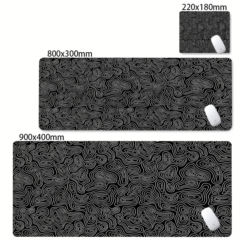 XXL Desk Mat Black And White Strata Liquid Mousepad Large Abstract Mouse Pad Gaming Deskmat With Lockedge Office Non-slip Carpet
