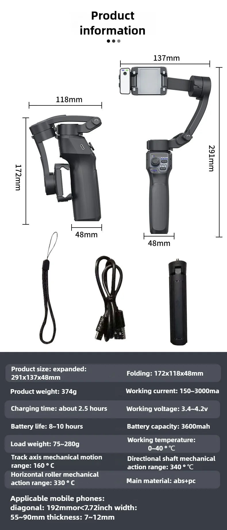 Mobile gimbal stabilizer ,Phone Stabilizer for Video Recording with Face/Object Tracking,3-Axis Gimbal for Android,iPhone