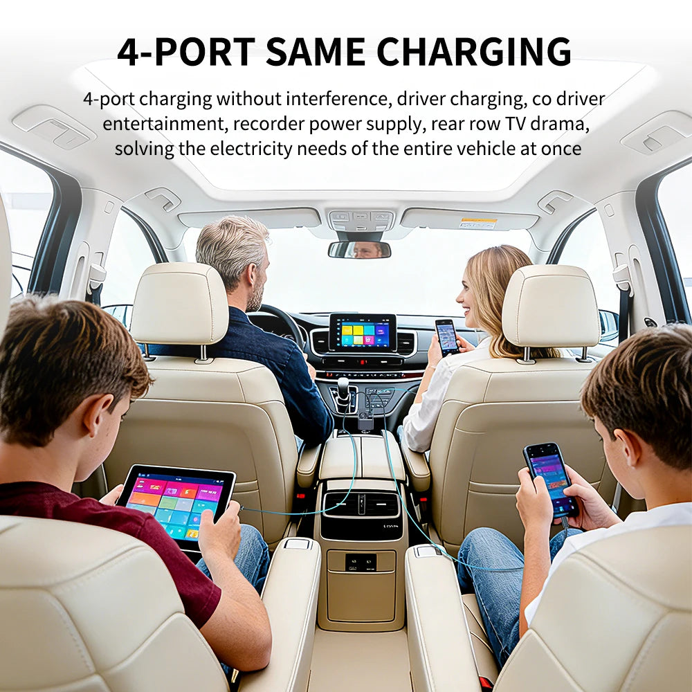 Universal Car Charger 128W Super Fast Charging Cigarette Lighter with Built-In USB-C Retractable Cable for Fast Charging