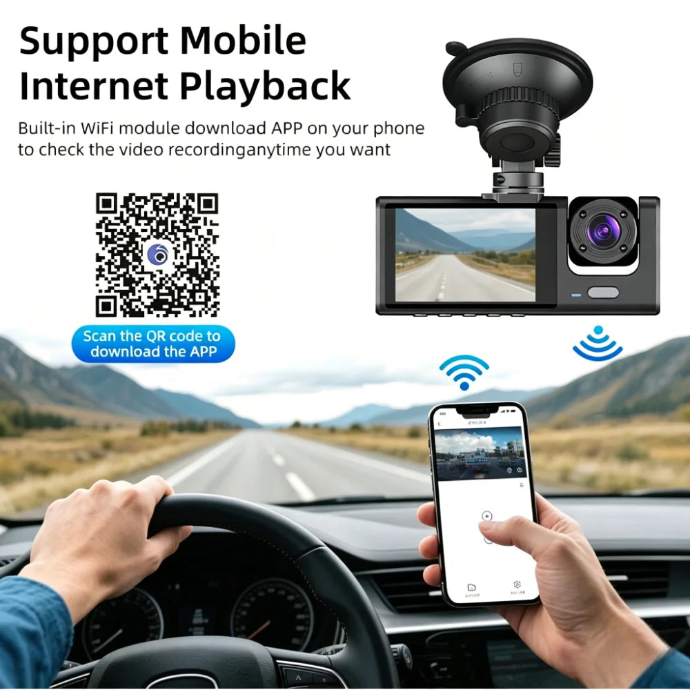 Dash Cam Front and Rear Inside 1080P Dash Camera 2 Channel WiFi Car Camera Night Vision Driving Video Recorder G-Sensor