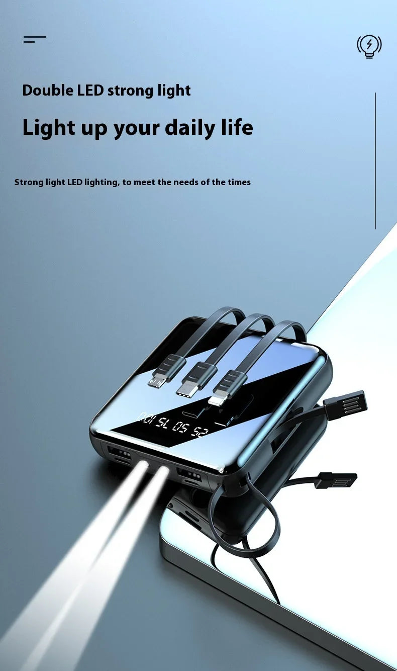 PowerBank 200000mAh Large Capacity with 4 Cables Fast Charging Portable Battery Charger for IPhone16 15 14 Samsung Xiaomi