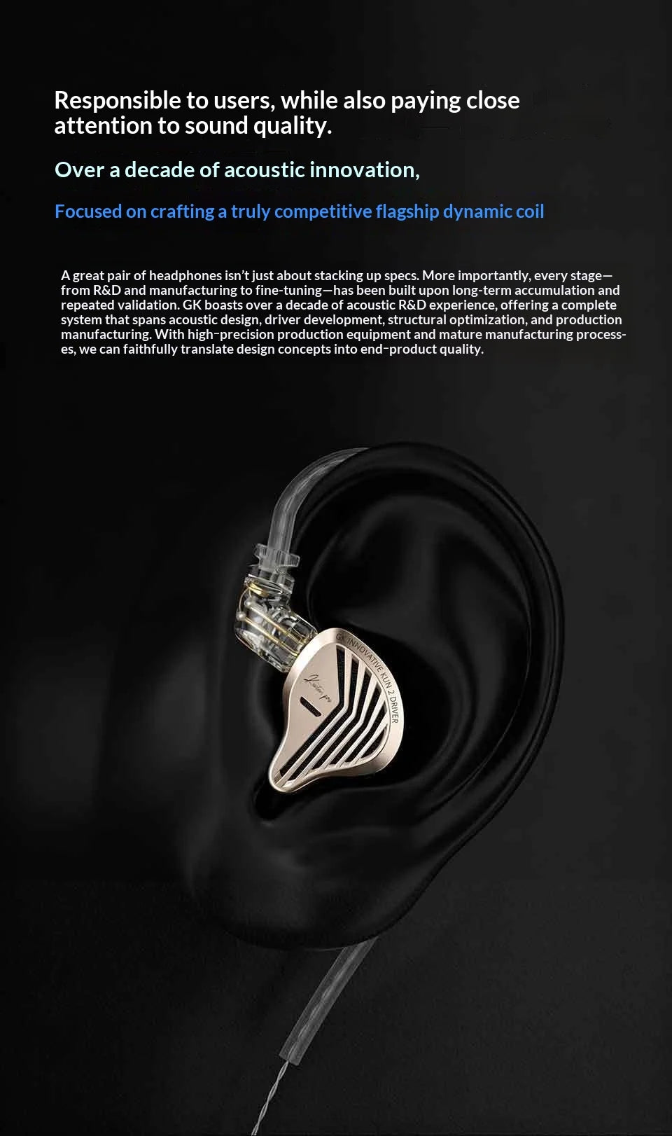 Genuine GK KUNTEN PRO HiFi In Ear Earphones Second Generation Dynamic Driver Long Stroke Bass Wired Headset For Music Audiophile
