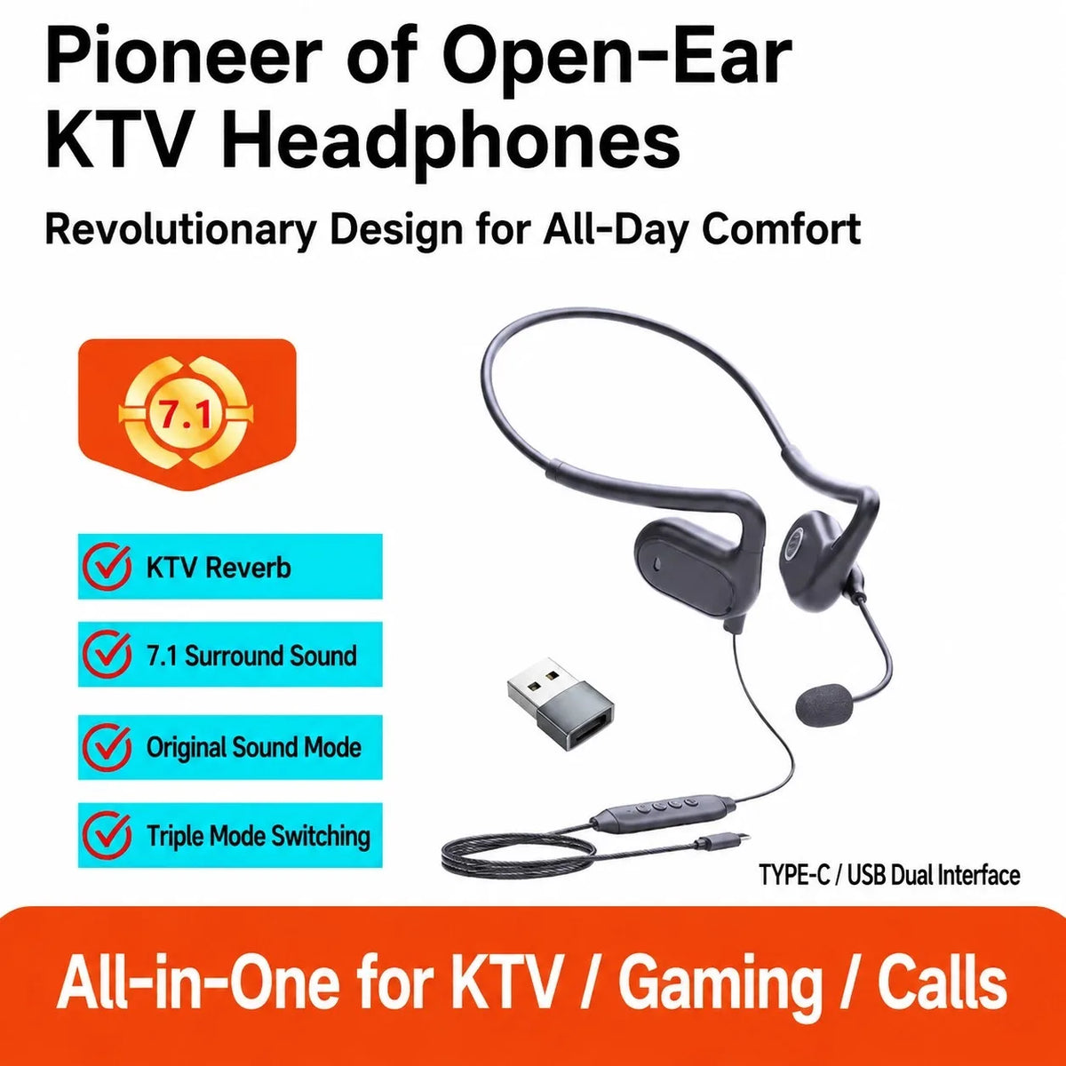 Over Ear Wired Headphones With Microphone Air Conduction USB Singing Fone Headset Gamer Sound Card Gaming Earphone For Xiaomi